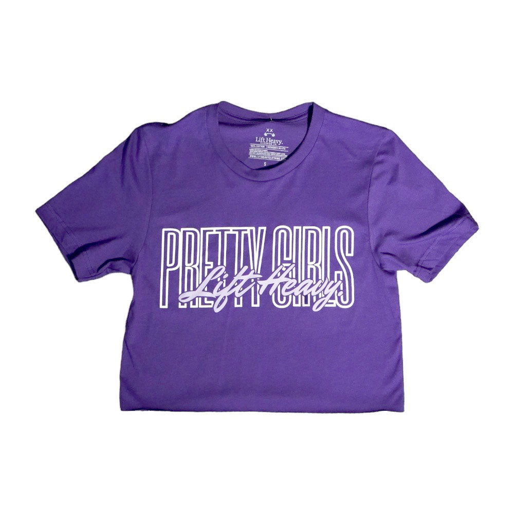 PRETTY GIRLS LIFT HEAVY (Purple) LOGO - BLACK CROPPED T-SHIRT
