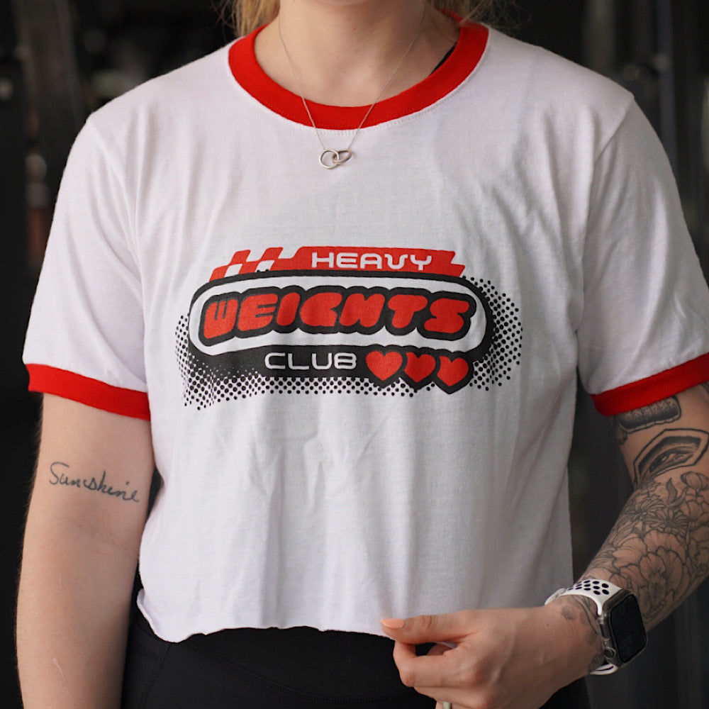 HEAVY WEIGHTS CLUB-WHITE/ RED - CROPPED T-SHIRT