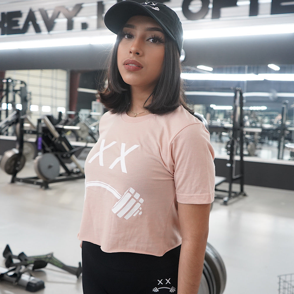 LIFT HEAVY LOGO CROPPED - T-SHIRT - PINK /WHITE LOGO