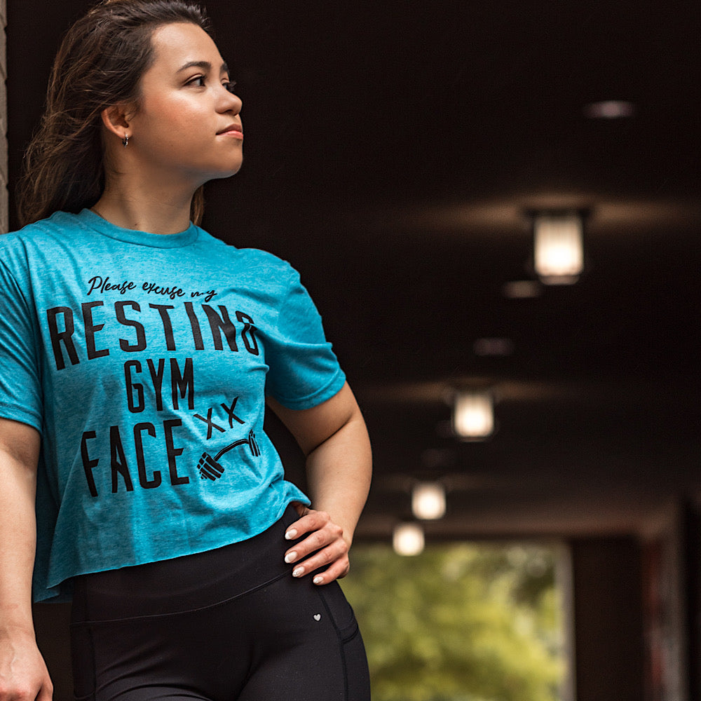 RESTING GYM FACE CROPPED T-SHIRT -Turquoise