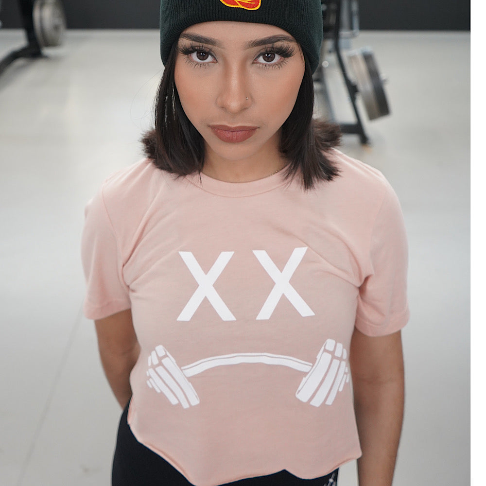 LIFT HEAVY LOGO CROPPED - T-SHIRT - PINK /WHITE LOGO