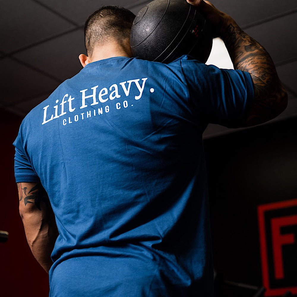 LIFT HEAVY LOGO- T-SHIRT - COOL BLUE