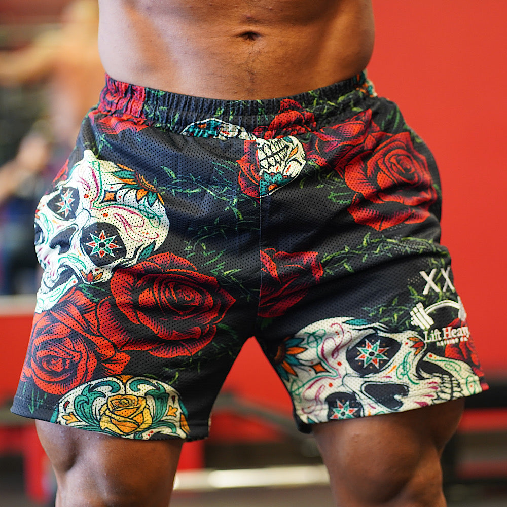 ROSES & SKULLS MESH SHORTS | Lift Heavy Clothing