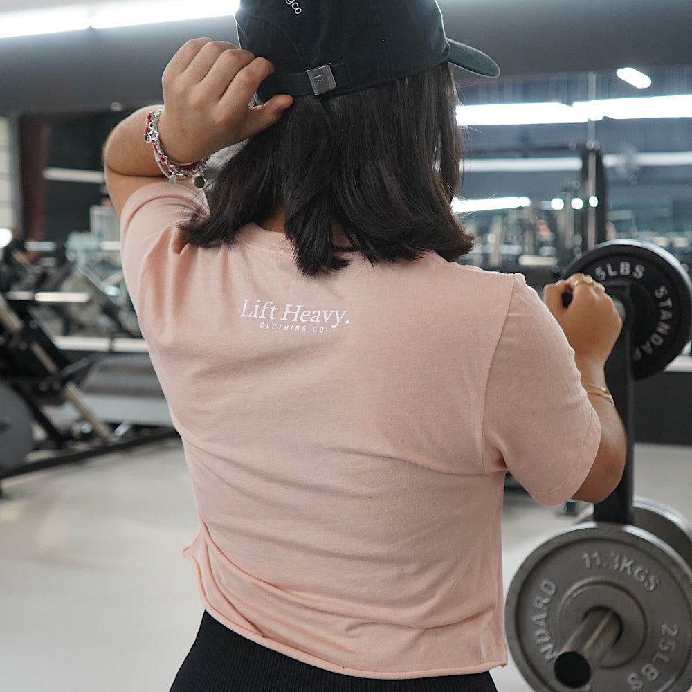 LIFT HEAVY LOGO CROPPED - T-SHIRT - PINK /WHITE LOGO